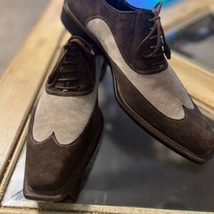 Mezlan Suede Derby Oxfords Wingtip Elegant Two-Tone Men's Dress Shoes MINT